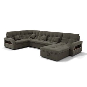 П-образный диван «Майами 4», механизм венеция, универсальный, велюр, селфи 03/подушки 03