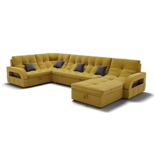 П-образный диван «Майами 4», механизм венеция, универсальный, велюр, селфи 08 / подушки 07