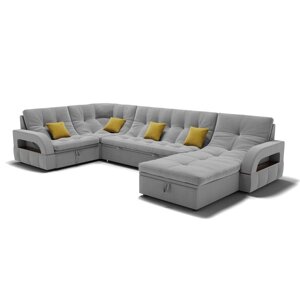 П-образный диван «Майами 4», механизм венеция, универсальный, велюр, селфи 15 / подушки 08