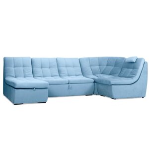 П-образный модульный диван «Барселона», механизм венеция, велюр, цвет синий
