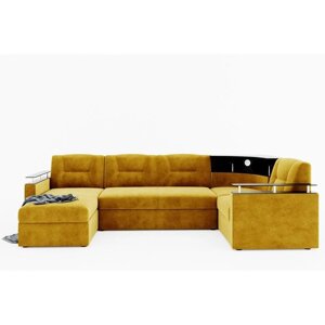 П-образный модульный диван «София 4», механизм дельфин, велюр, подсветка, цвет селфи 08