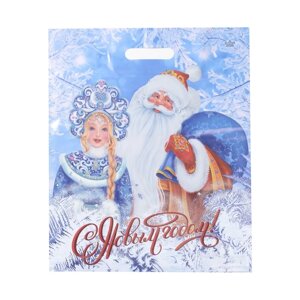 Пакет "Дед Мороз и Снегурочка", полиэтиленовый с вырубной ручкой, 45 х 38 см, 60 мкм