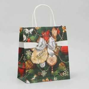 Пакет крафтовый «Новогодний подарок», 22 25 12 см