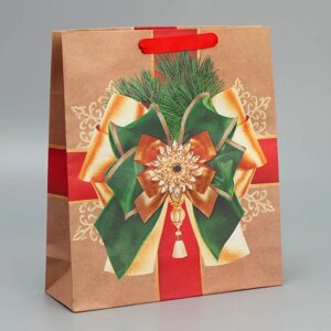 Пакет крафтовый вертикальный «Новогодний подарок», M 26 30 9 см
