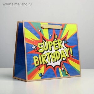 Пакет подарочный крафтовый горизонтальный, упаковка, Super birthday, ML 27 х 23 х 11.5 см