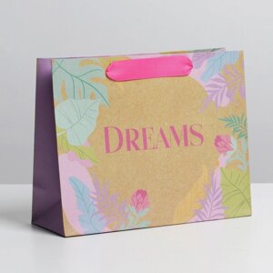 Пакет подарочный крафтовый, упаковка, «Dreams», 22 х 17,5 х 8 см