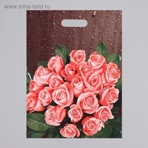 Пакет "Розы после дождя", полиэтиленовый с вырубной ручкой, 60 мкм, 38 х 45 см