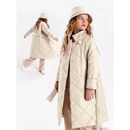 Пальто стёганое для девочек AmaroBaby TRENDY, рост 116-122 см, цвет молочный