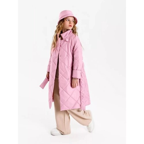 Пальто стёганое для девочек AmaroBaby TRENDY, рост 116-122 см, цвет розовый