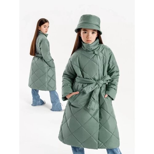 Пальто стёганое для девочек AmaroBaby TRENDY, рост 134-140 см, цвет фисташковый