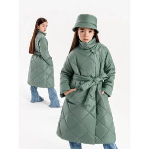 Пальто стёганое для девочек AmaroBaby TRENDY, рост 146-152 см, цвет фисташковый