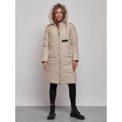 Пальто утепленное зимнее женское, размер 42, цвет бежевый