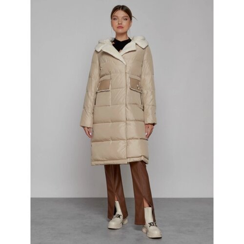 Пальто утепленное зимнее женское, размер 46, цвет бежевый