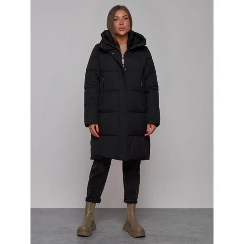 Пальто утепленное зимнее женское, размер 46, цвет чёрный