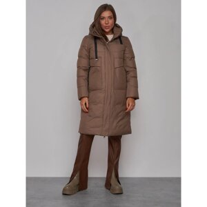 Пальто утепленное зимнее женское, размер 46, цвет коричневый