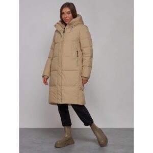 Пальто утепленное зимнее женское, размер 46, цвет светло-коричневый