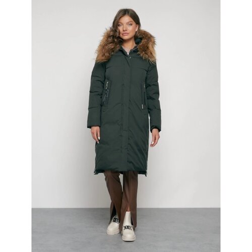 Пальто утепленное зимнее женское, размер 46, цвет тёмно-зелёный