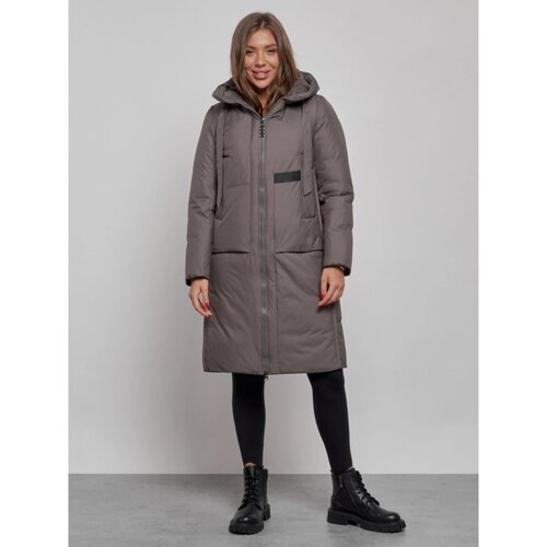 Пальто утепленное зимнее женское, размер 48, цвет тёмно-серый