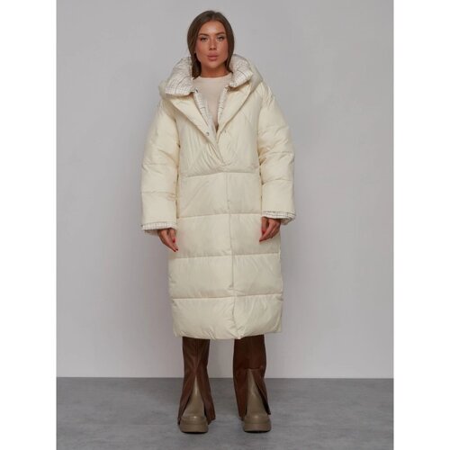 Пальто утепленное зимнее женское, размер 50, цвет светло-бежевый