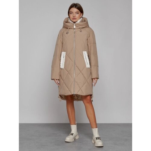 Пальто утепленное зимнее женское, размер 50, цвет светло-коричневый