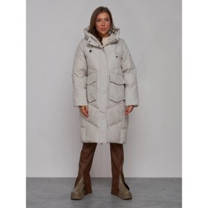 Пальто утепленное зимнее женское, размер 50, цвет светло-серый
