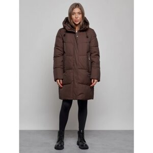 Пальто утепленное зимнее женское, размер 50, цвет тёмно-коричневый