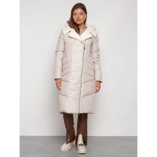Пальто утепленное зимнее женское, размер 54, цвет бежевый