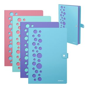 Папка-картотека на кнопке А4, ErichKrause "Diagonal Pastel", с 4 отделениями, пластиковая, микс