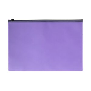 Папка-конверт на ZIP-молнии A4, 180 мкм, Calligrata Pastel, полупрозрачная, чёрная молния, фиолетовая