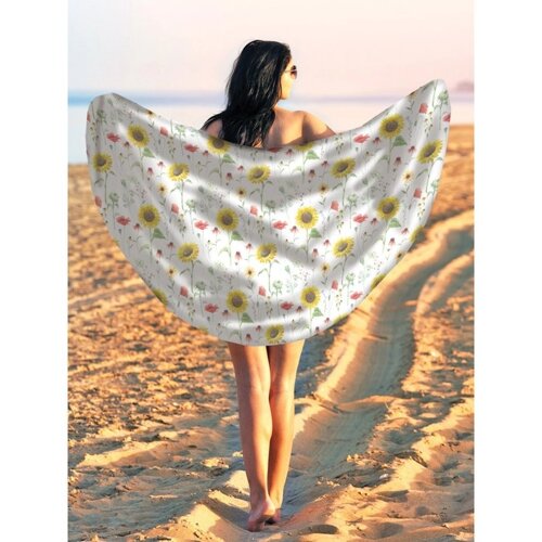 Парео и пляжный коврик «Подсолнухи и маки», d = 150 см