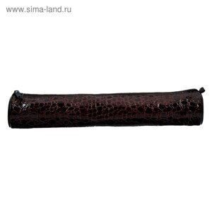 Пенал-тубус для кистей, мягкий, 355 х 65 мм, 7К37, кожзам, принт рептилия, глянцевый, коричневый