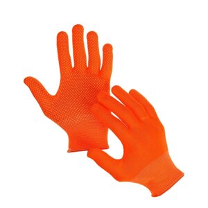 Перчатки рабочие, х/б с нейлоновой нитью, с ПВХ точками, размер 8, оранжевые, Greengo