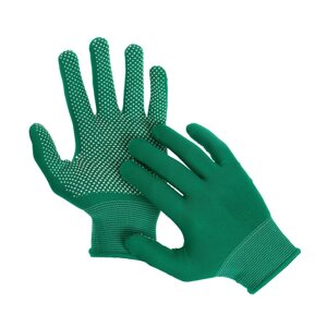 Перчатки рабочие, х/б, с нейлоновой нитью, с ПВХ точками, размер 8, зелёные, Greengo