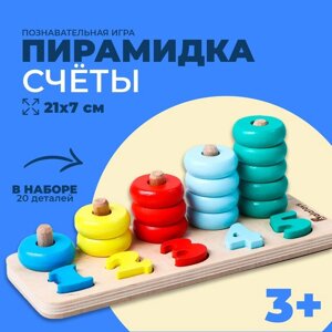 Пирамидка «Счёты» основание, 5 съёмных цифр, 15 деталей, 21 7.5 7.3 см