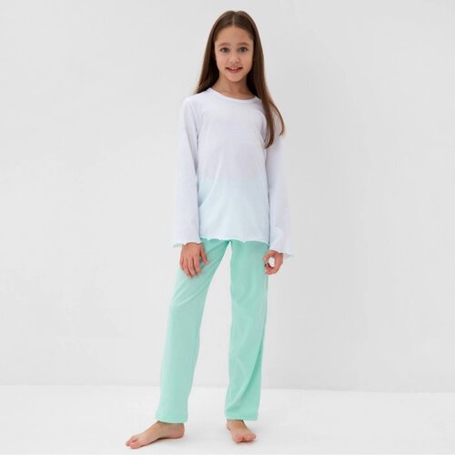 Пижама для девочки (кофта и брюки) MINAKU, цвет белый/мятный, рост 128 см