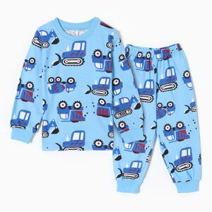 Пижама для мальчиков, цвет голубой/трактор, рост 104 см