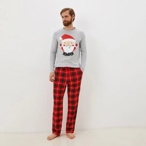 Пижама новогодняя мужская KAFTAN "Santa", цвет красный/серый, размер 52