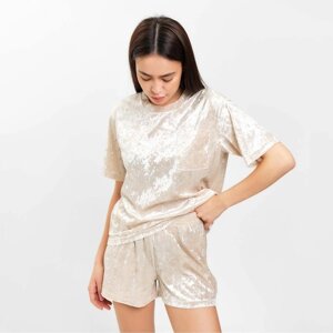 Пижама женская (футболка и шорты) KAFTAN Velvet р. 40-42, бежевый