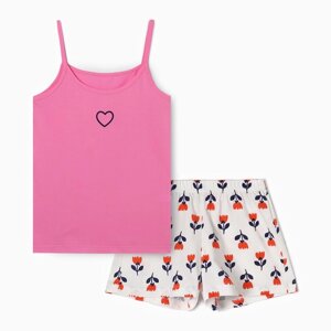 Пижама женская (майка, шорты), цвет розовый/белый, размер 46