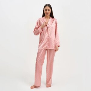 Пижама женская (рубашка и брюки) KAFTAN "Горох" цвет розовый, размер 52-54