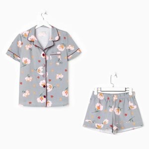 Пижама женская (рубашка и шорты) KAFTAN «Цветы» р. 40-42