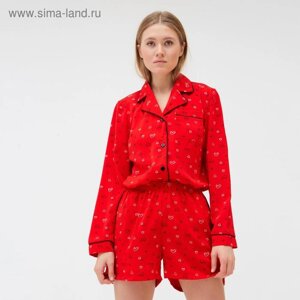 Пижама женская (рубашка, шорты) MINAKU: Light touch цвет красный, р-р 50