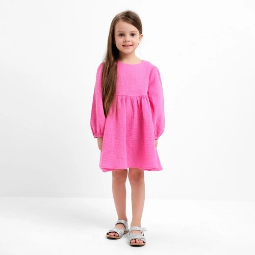 Платье детское с длинным рукавом KAFTAN "Муслин", размер 30 (98-104 см) цвет розовый