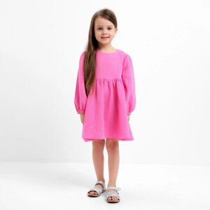 Платье детское с длинным рукавом KAFTAN "Муслин", размер 32 (110-116 см) цвет розовый