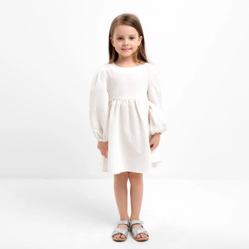 Платье детское с длинным рукавом KAFTAN "Муслин", размер 34 (122-128 см) цвет белый