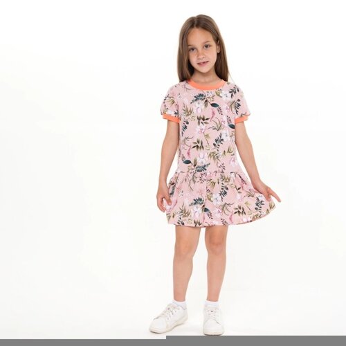 Платье для девочки, цвет персик/цветы, рост 104 см