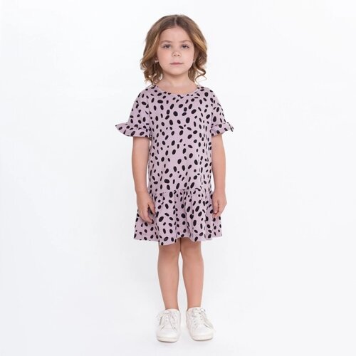 Платье для девочки, цвет тёмно-лиловый/горох, рост 104-110 см