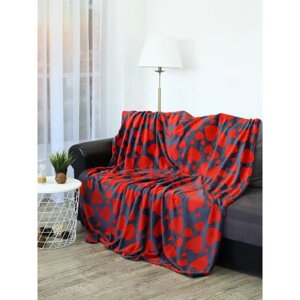 Плед «Сердечки», размер 150x200 см, цвет красный, темно-синий