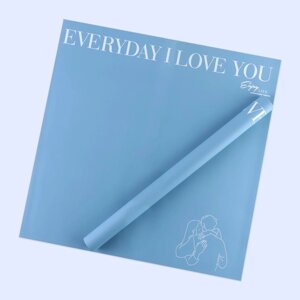 Плёнка для цветов упаковочная двухсторонняя «Love you», голубой, 56 х 56 см