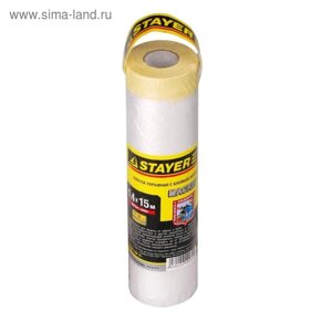 Пленка защитная stayer "professional" 12255-140-15, с клейкой лентой, HDPE, 9мкм, 1,4х15м